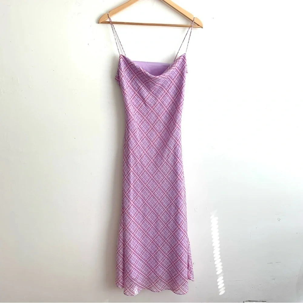 Finders Keepers Nostalgia Dress Lilac Check Cowl Neck Slip Dress - Picture 8 of 16